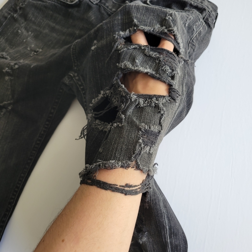Luxury agolde dark grunge / destroyed Ripped/Distressed Black Jeans xl size 34 - Picture 8 of 12